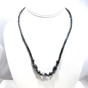 Vintage Hematite Magnetic Gemstone Beaded Necklace, 19 Inches